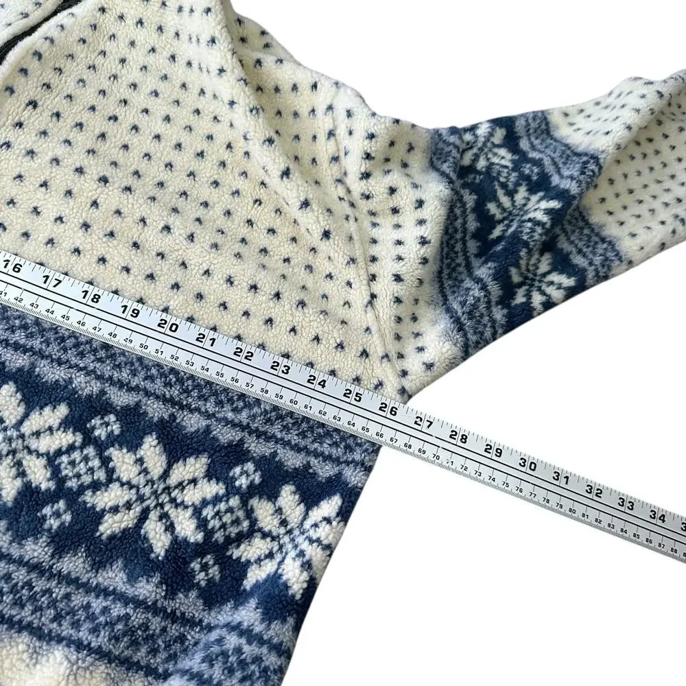 Vintage‎ Big Chill 1/4 Zip Fleece Jacket Adult XL Cream Blue Fair Isle Winter